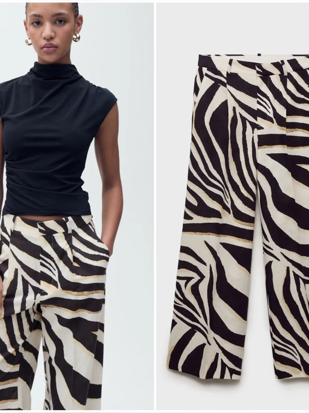 🔸NWT🔸Mango Linen Wide Leg Zebra Print pants